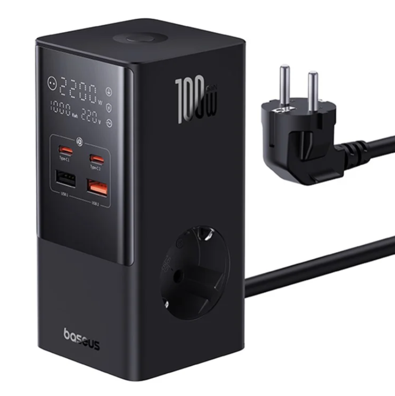 Incarator retea Baseus GaN Powerstrip, Quick Charge 100W, 2 x