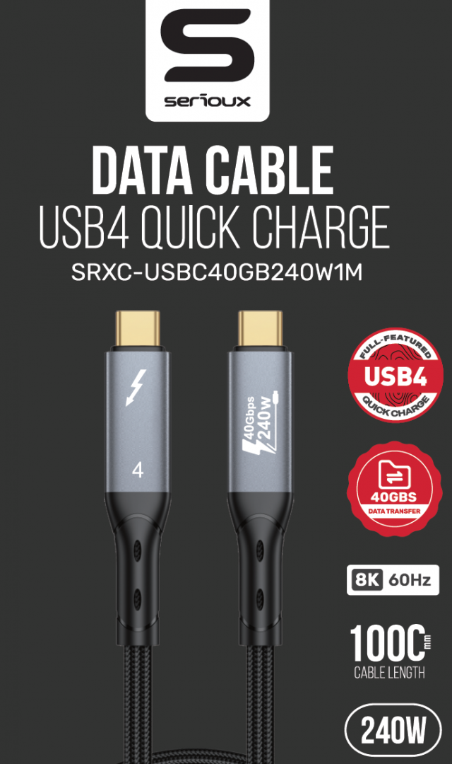 Cablu Serioux USB-C la USB-C, viteza transfer 40Gbs, lungime cablu